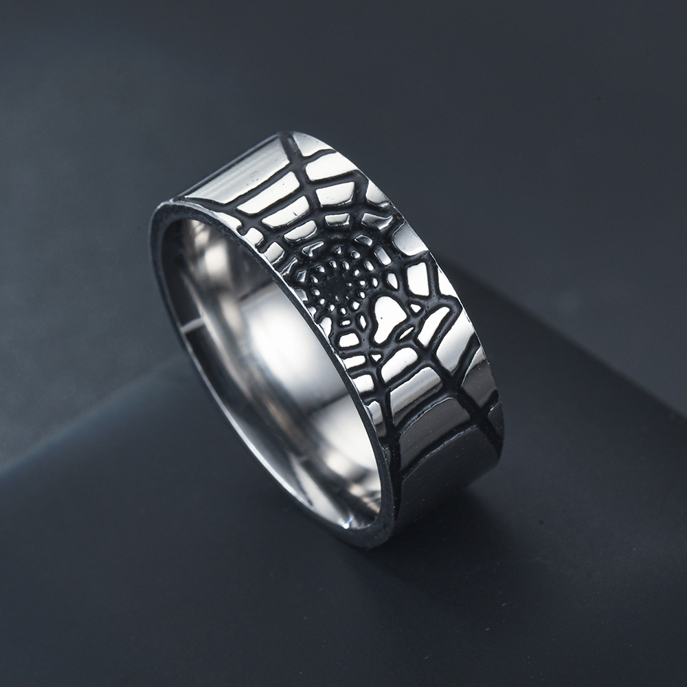 Initial Ring Custom - สแตนเลสสตีล Spider Web แหวนแฟชั่นผู้หญิงผู้ชาย Silver สีแหวนประณีต