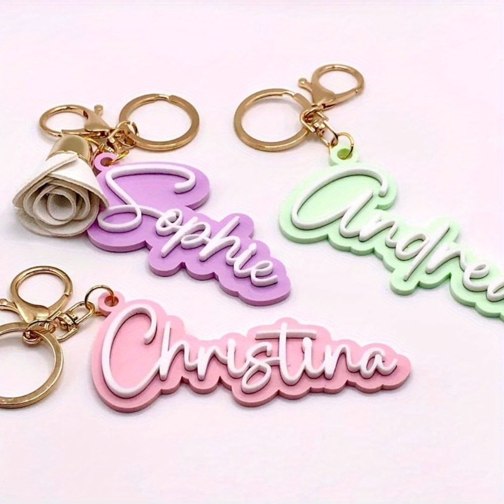 Initial Ring Custom - พวงกุญแจอะคริลิคสองชั้นแบบกำหนดเองได้ พร้อมชื่อและข้อความส่วนตัว จี้ห้อยกระเป๋า ลายเขียนด้วยลายมือ พวงกุญแจห้อยกระเป๋าเป้