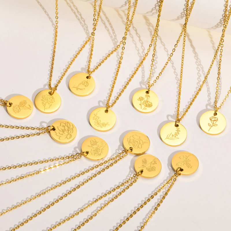 สร้อยคอจี้ดอกไทเทเนียมเหล็กสำห - Birth Flower Necklace บทวิจารณ์และราคา